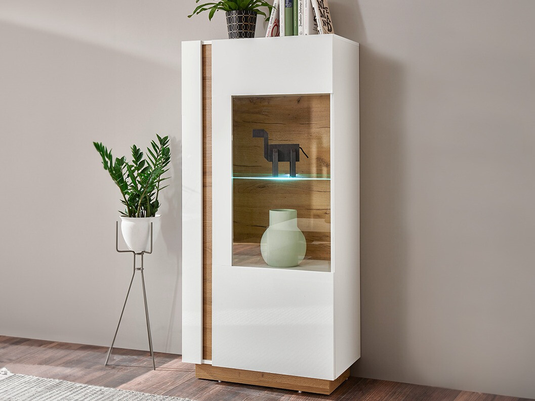 Regal Veropho 101 (Weiss glänzend + Grandson Eichenholzoptik)