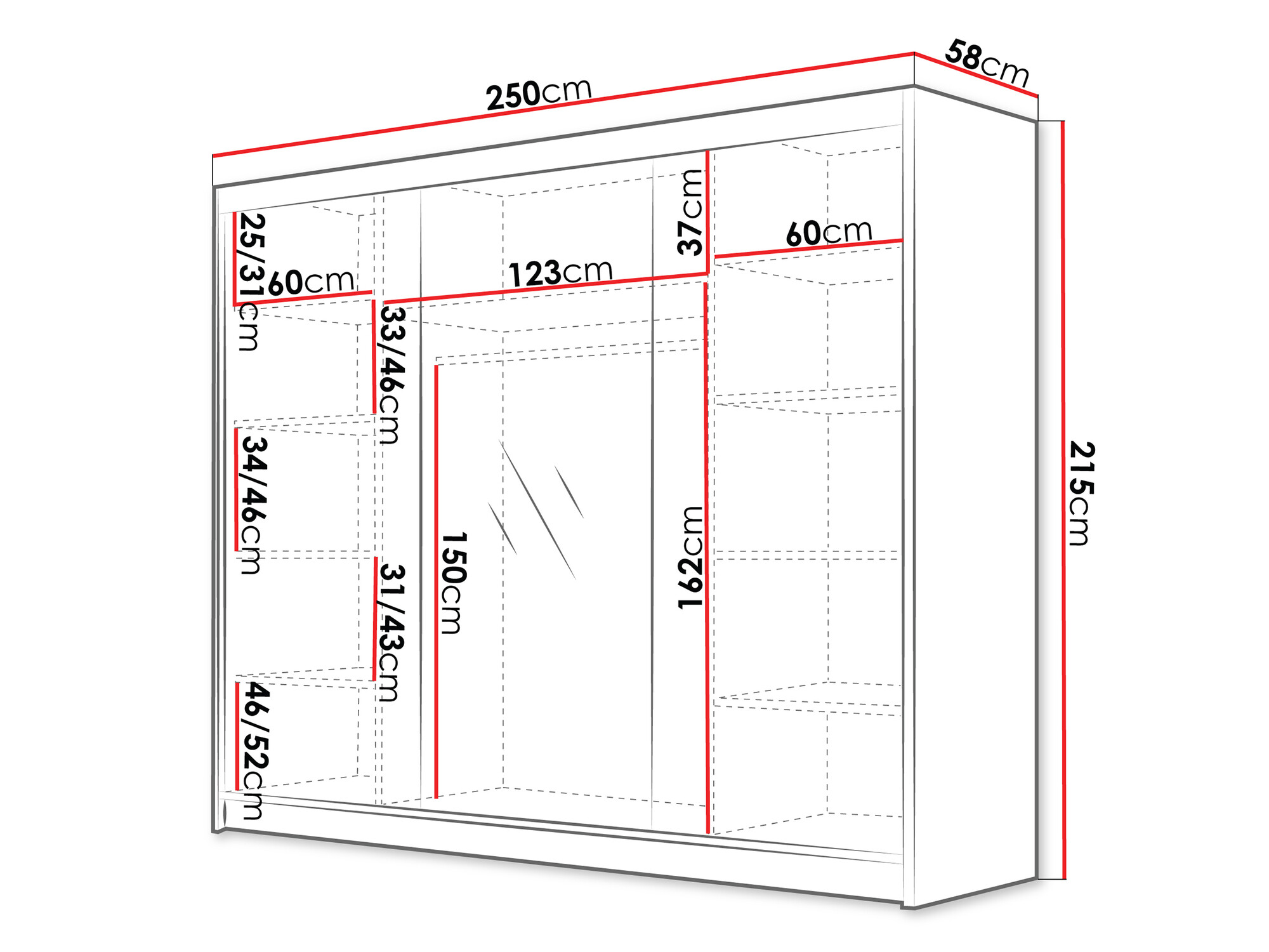 Kleiderschrank Closico 184 (Weiss + Schwarz)
