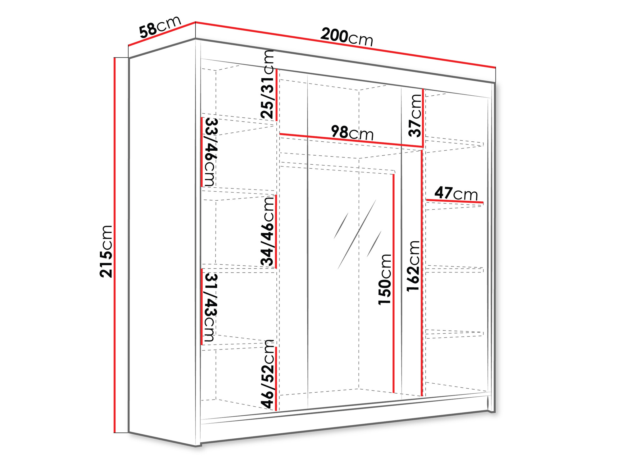 Kleiderschrank Closico Plenor VI (Schwarz + Weiss)