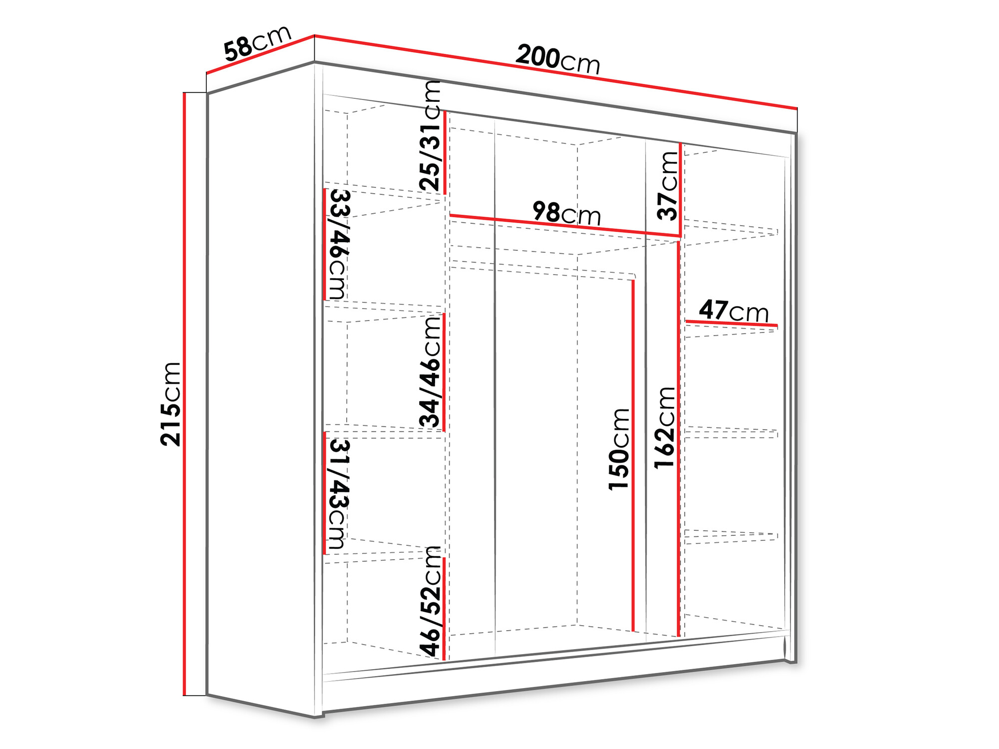 Kleiderschrank Closico Plenor VI (Weiss + Schwarz)