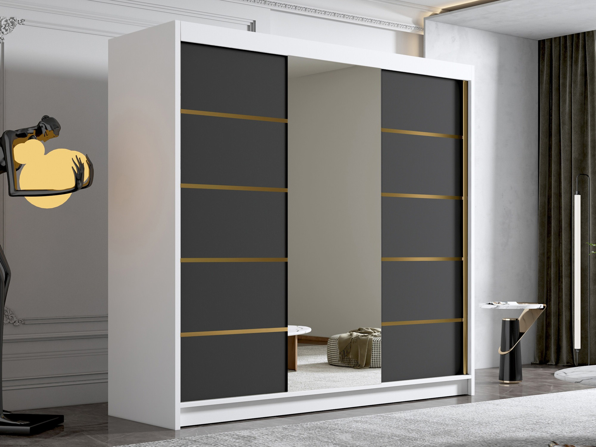 Kleiderschrank Closico Plenor VI (Weiss + Schwarz)