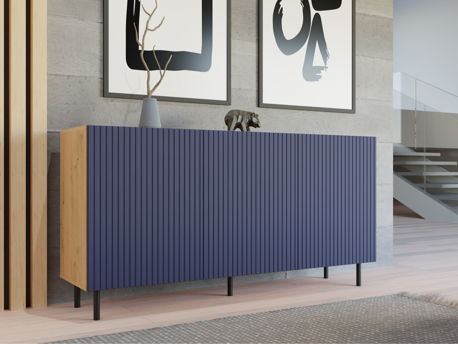 Sideboard Romseru 102 (Blau + Artisan Eichenholzoptik)