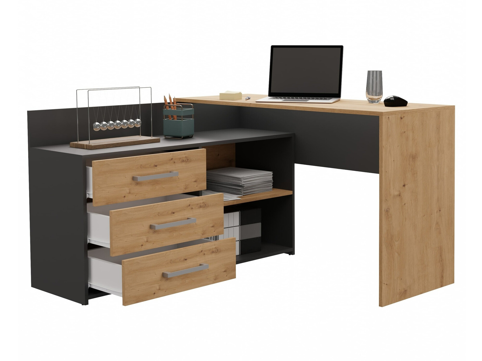 Eckschreibtisch Mandeville 131 (Anthrazit + Artisan-Eiche)