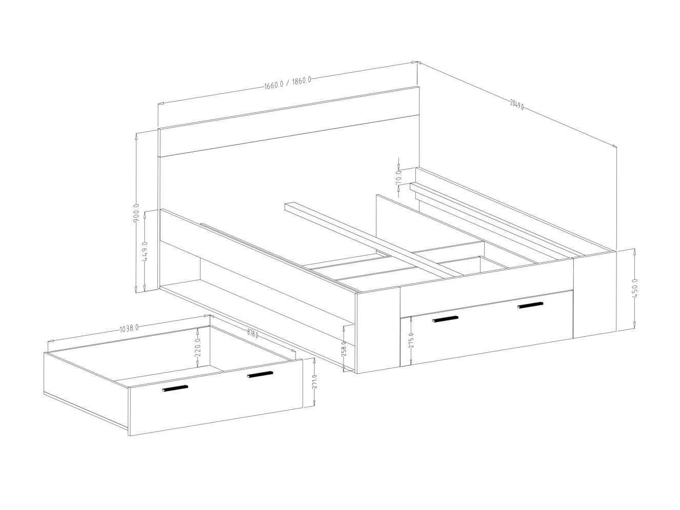 Bett Melvele 108 (Klostereiche + Schwarz)