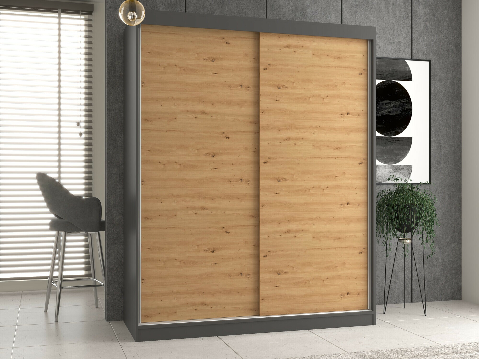 Kleiderschrank Mandeville 167 (Anthrazit + Artisan Eichenholzoptik)