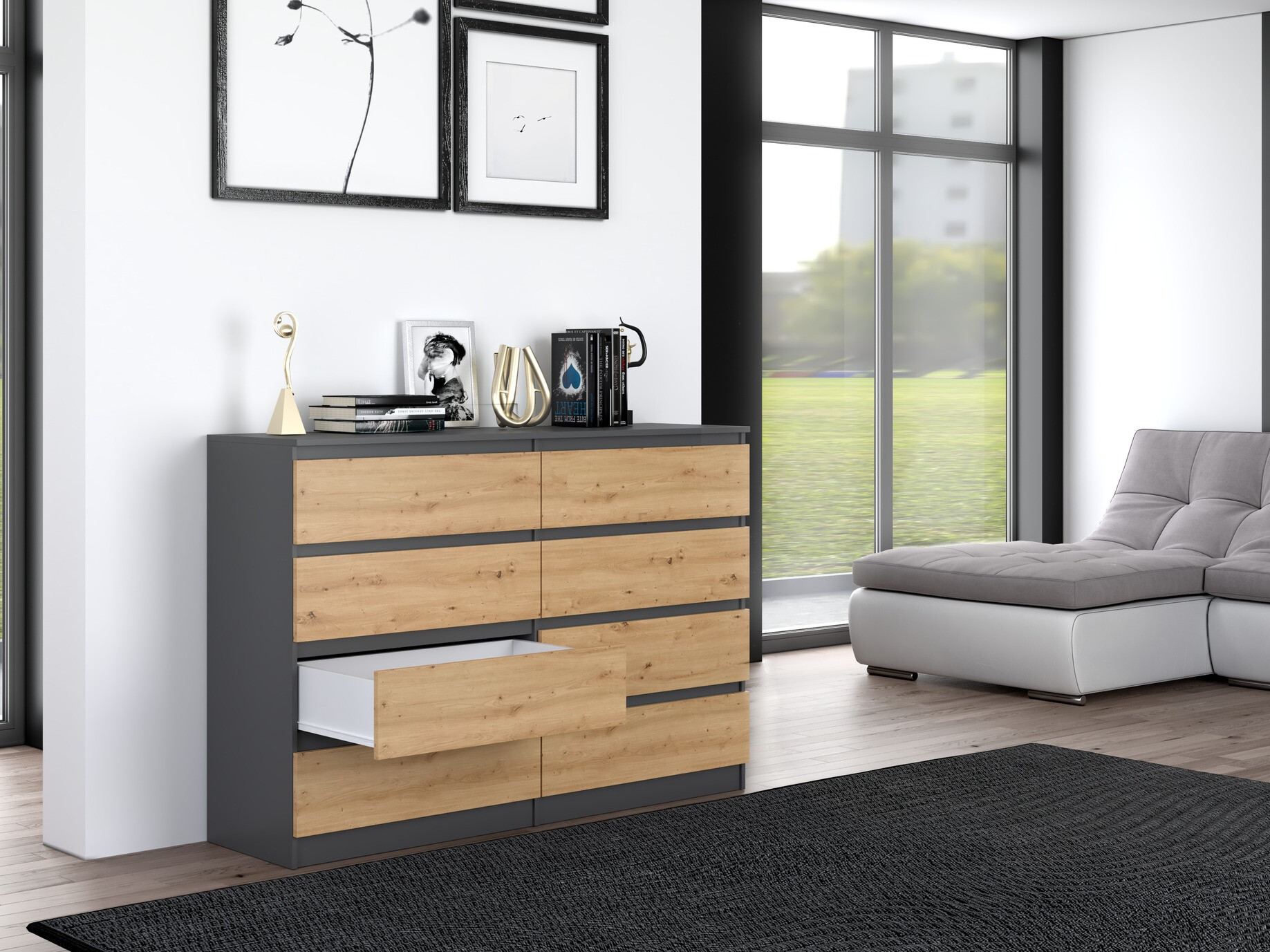 Kommode Elbvelu 100 (Anthrazit + Artisan-Eiche)