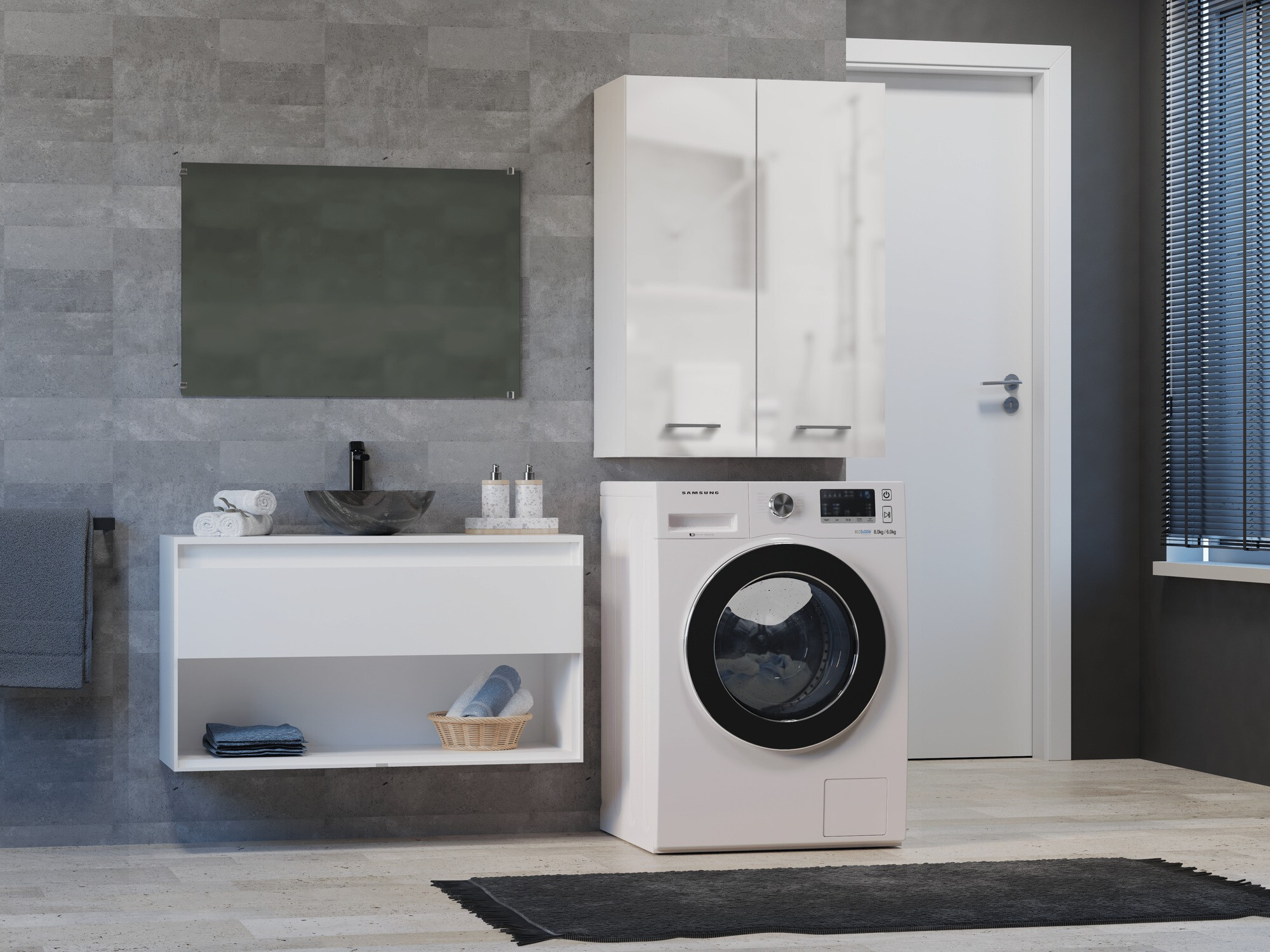 Badezimmer-Hängeschrank Balelbo 105 (Weiss + Weiss glänzend)