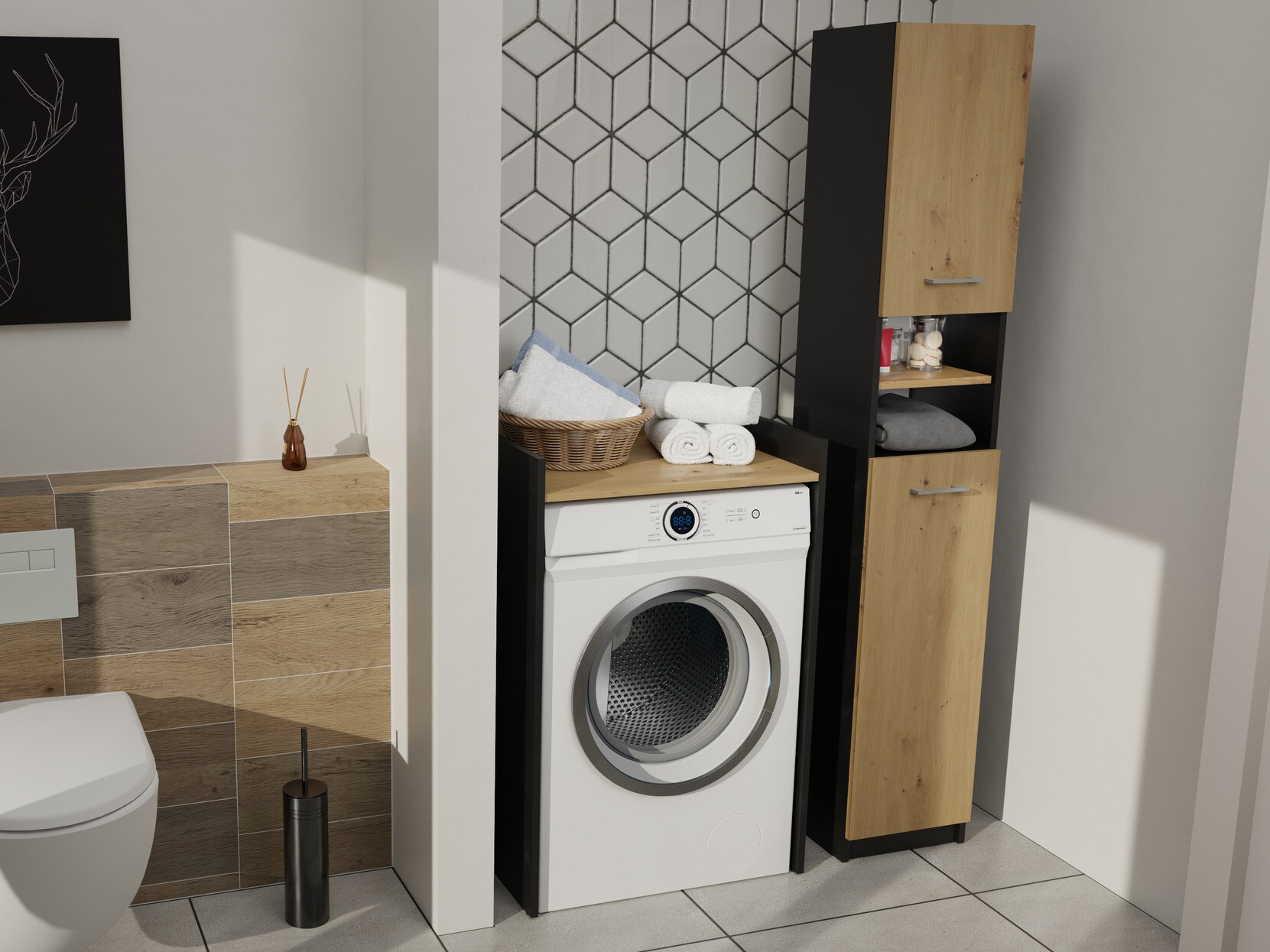 Badezimmer-Regal Balelbo 102 (Anthrazit + Artisan Eichenholzoptik)