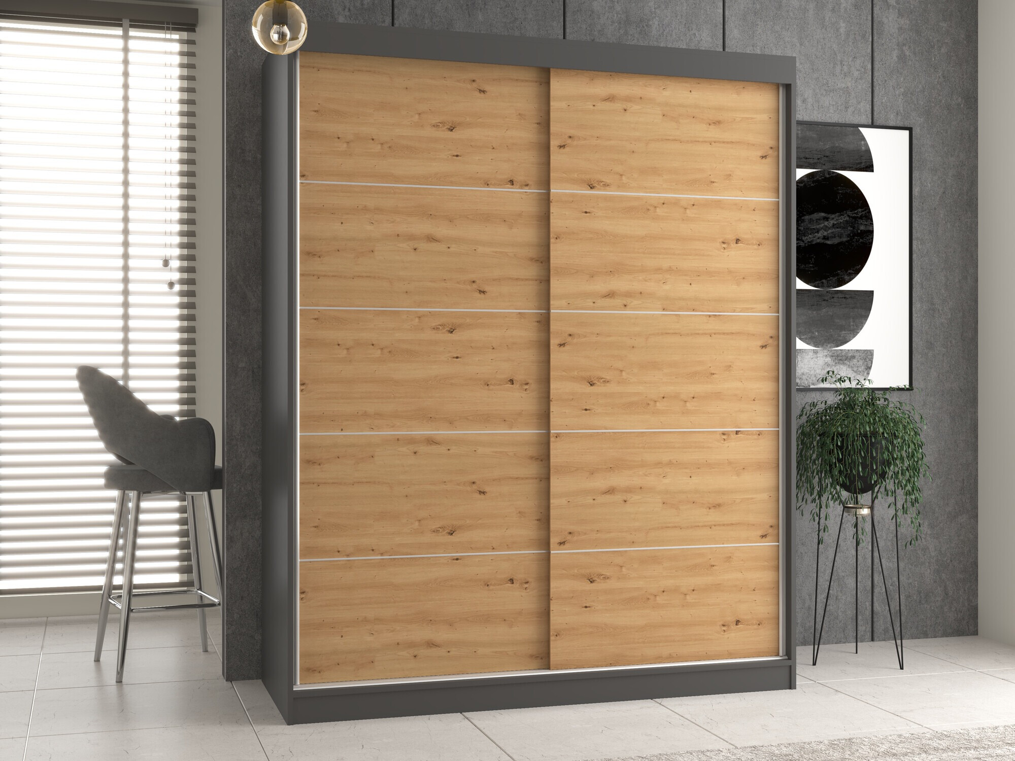 Kleiderschrank Mandeville 177 (Anthrazit + Artisan Eichenholzoptik)