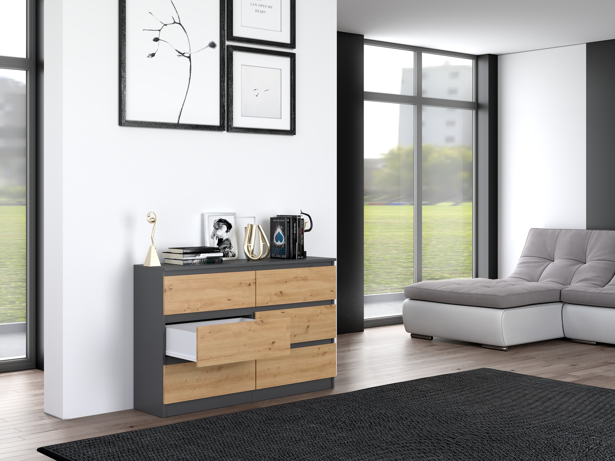 Kommode Elbvelu 103 (Anthrazit + Artisan-Eiche)