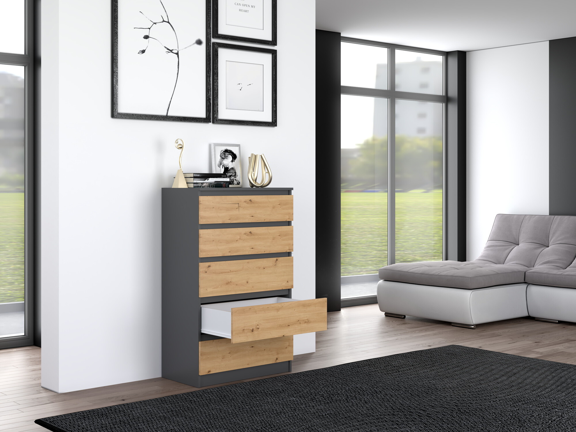 Kommode Elbvelu 104 (Anthrazit + Artisan Eichenholzoptik)