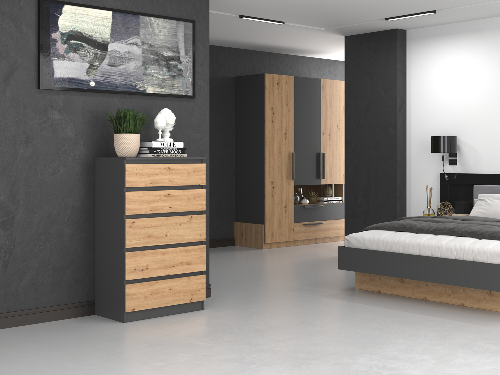Kommode Elbvelu 104 (Anthrazit + Artisan Eichenholzoptik)