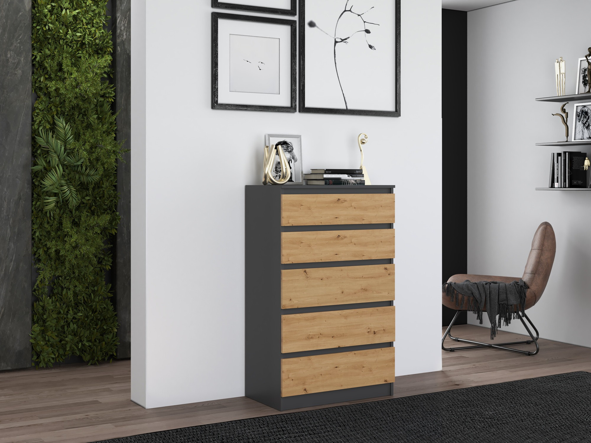 Kommode Elbvelu 104 (Anthrazit + Artisan Eichenholzoptik)