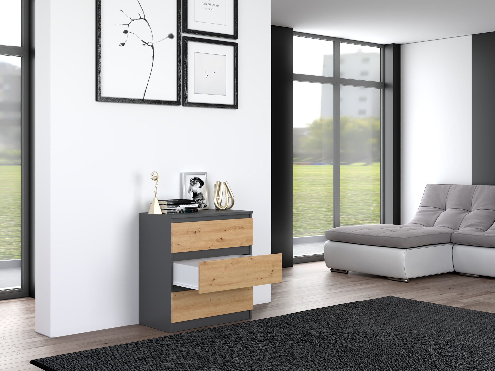 Kommode Elbvelu 106 (Anthrazit + Artisan Eichenholzoptik)