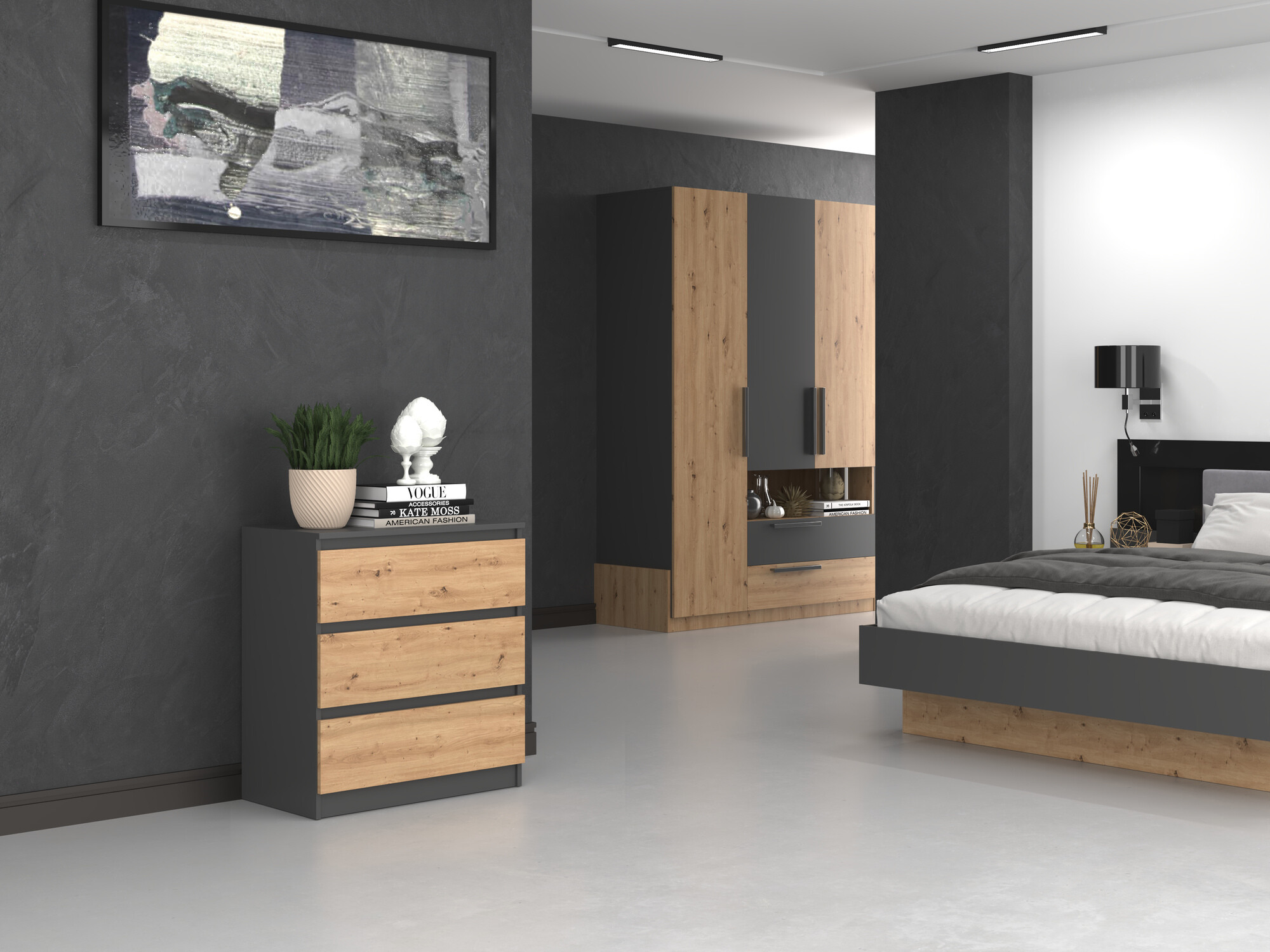Kommode Elbvelu 106 (Anthrazit + Artisan Eichenholzoptik)