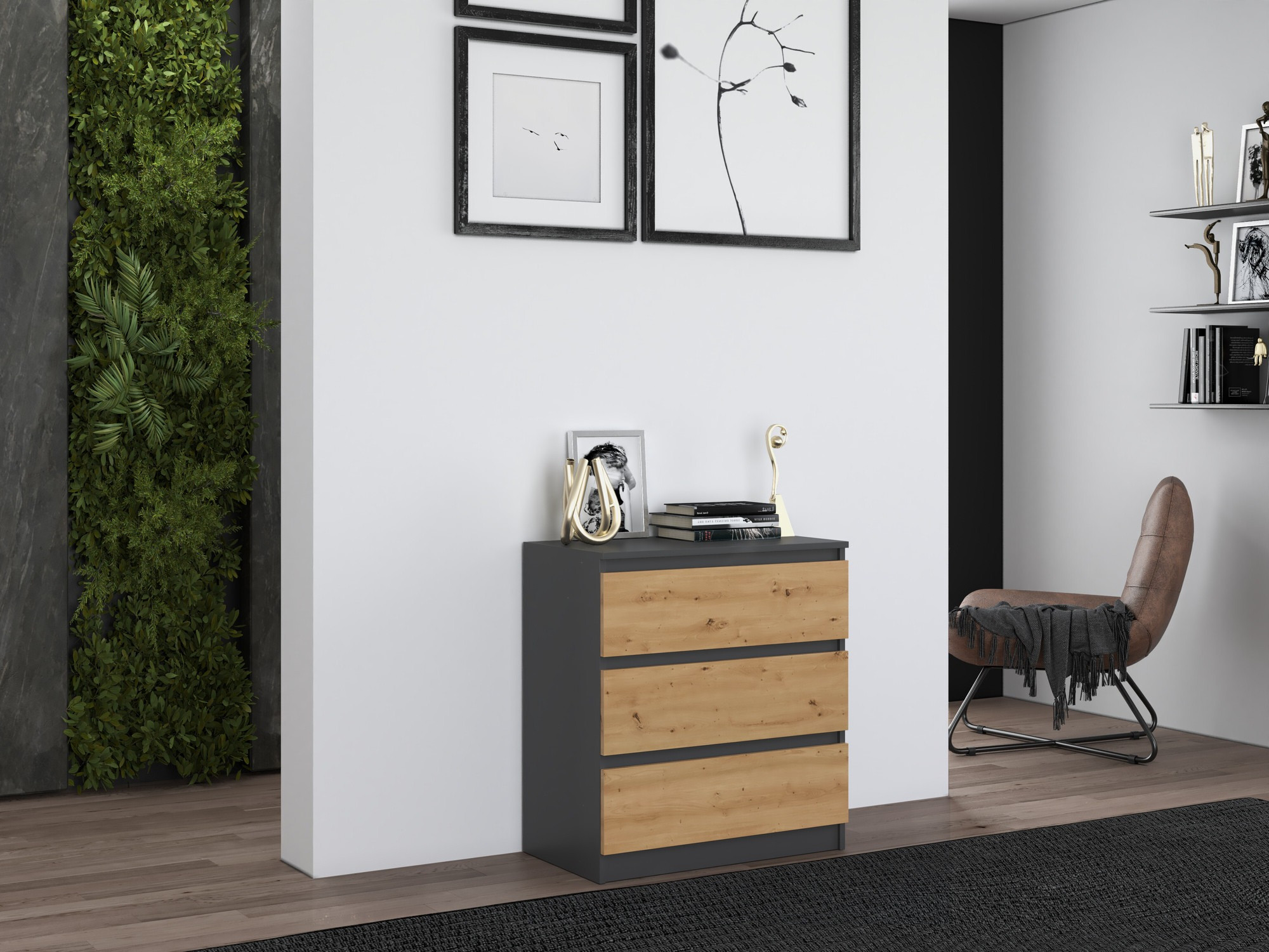 Kommode Elbvelu 106 (Anthrazit + Artisan Eichenholzoptik)