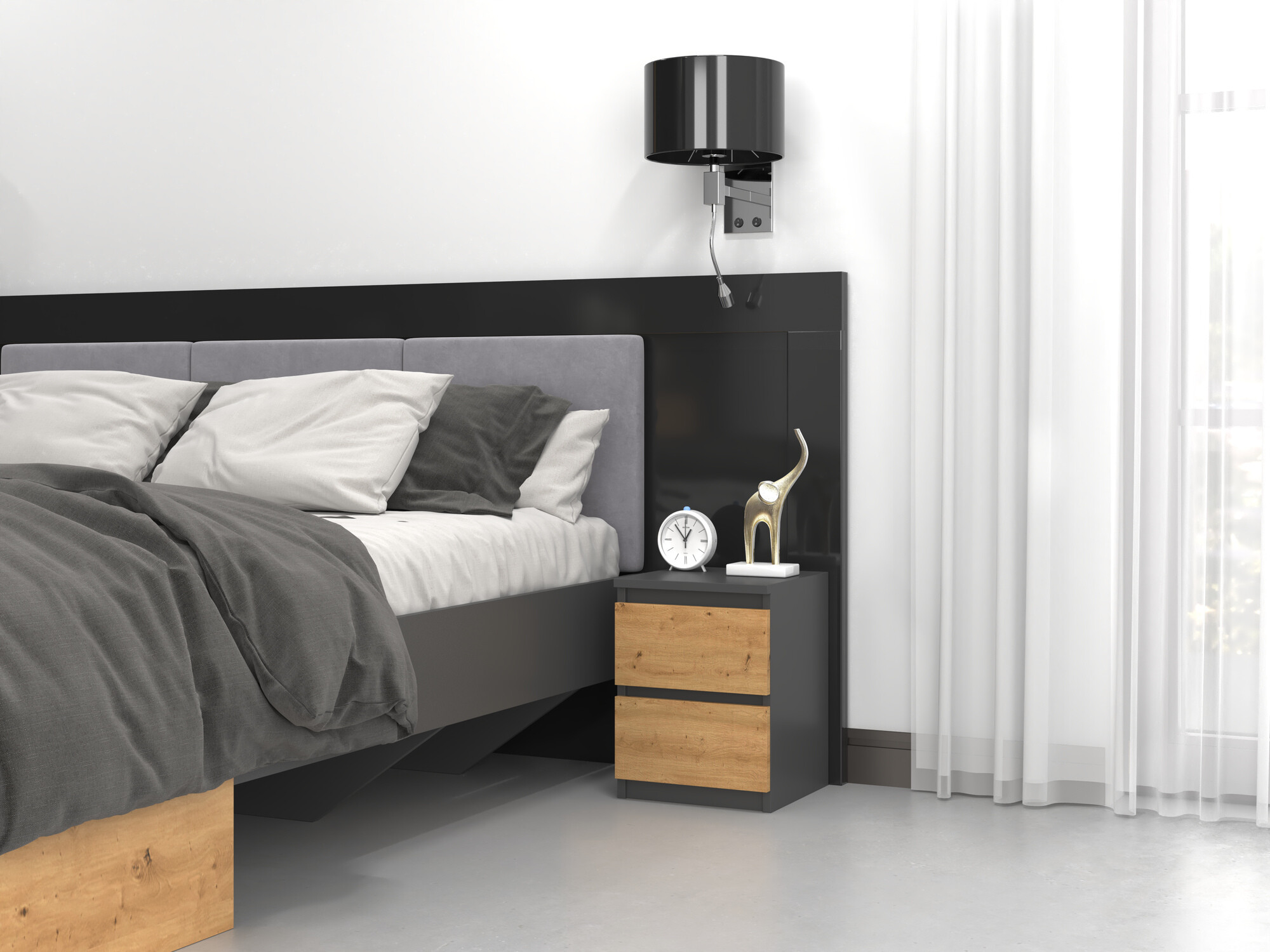Nachttisch Elbvelu 107 (Anthrazit + Artisan Eichenholzoptik)