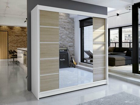 Kleiderschrank Closico 154 (Weiss + Sonoma eichenholz)