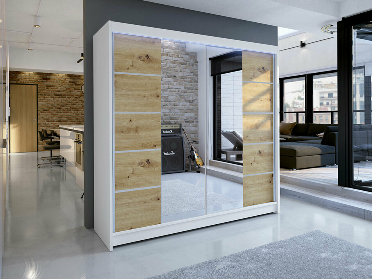 Kleiderschrank Closico Cavaris V (Weiss + Artisan Eichenholzoptik)