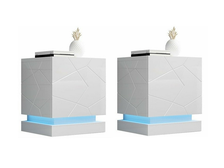 Ein Satz Nachttische Linar (Weiss + Weiss glänzend)