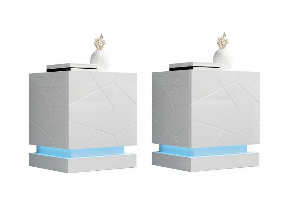 Ein Satz Nachttische Linar (Weiss + Weiss glänzend)