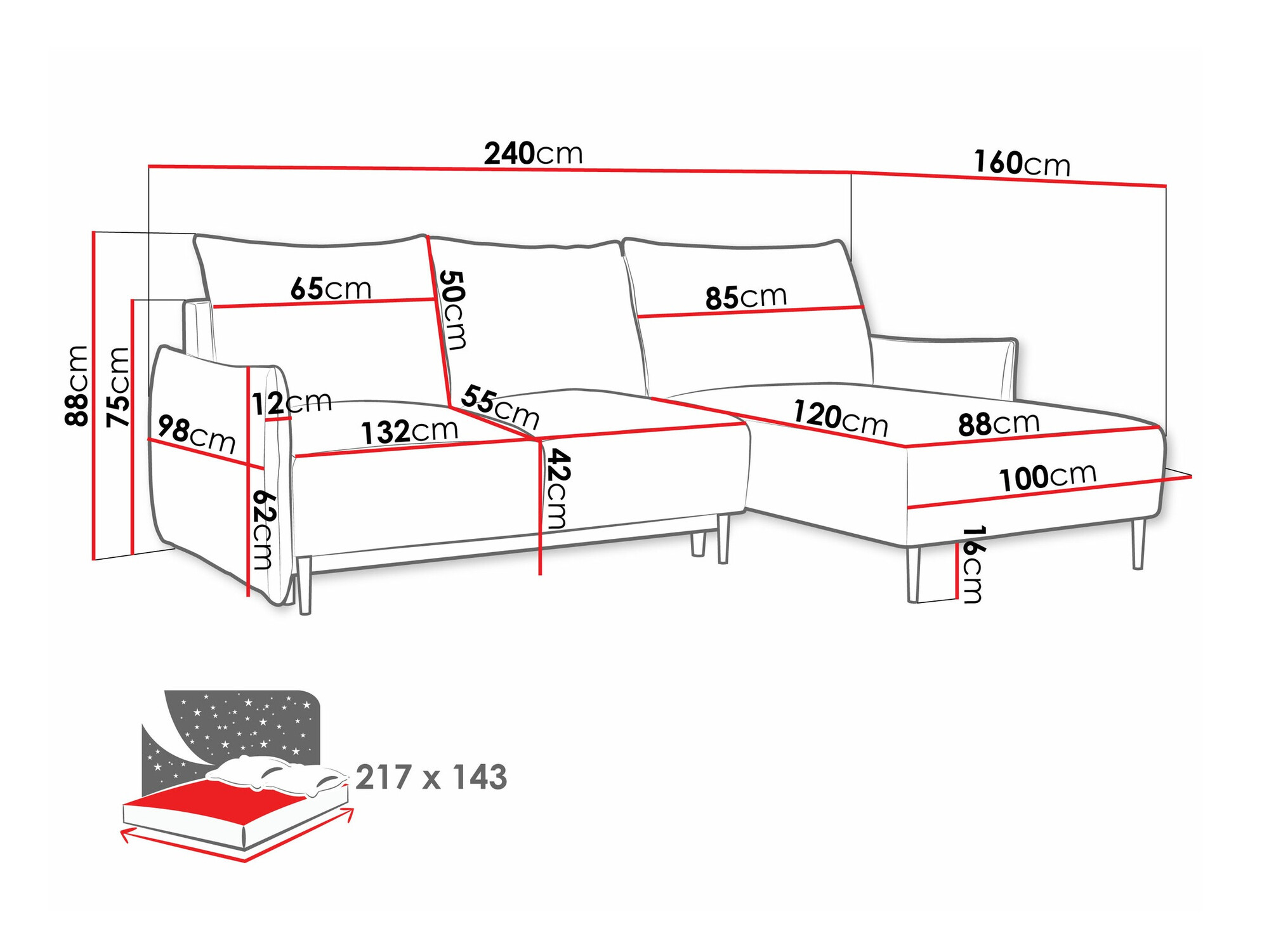Ecksofa Columbus 224 (Velo 635)