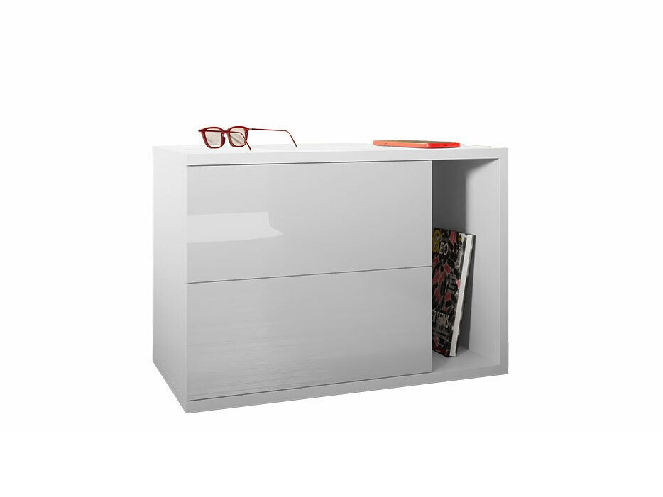 Nachttisch Hederos (Weiss + Weiss glänzend)