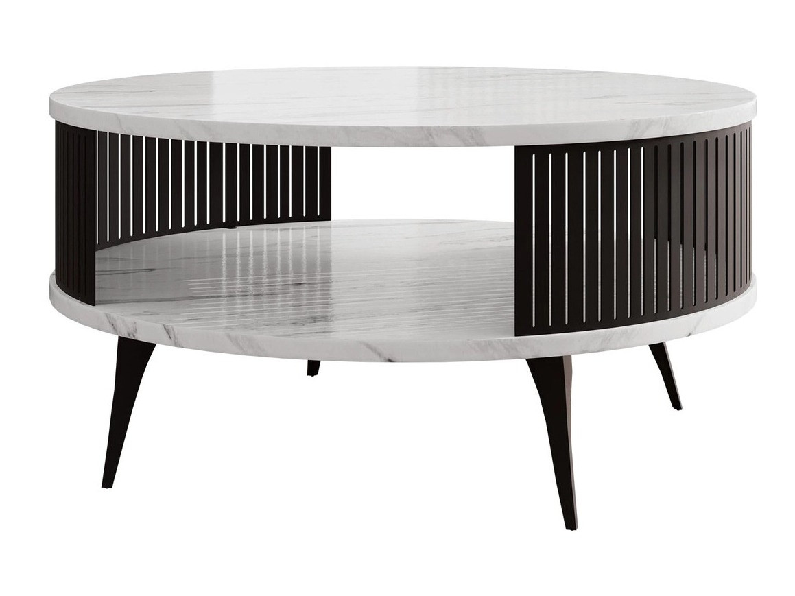Couchtisch Vitum (Schwarz + Weisser Marmor)