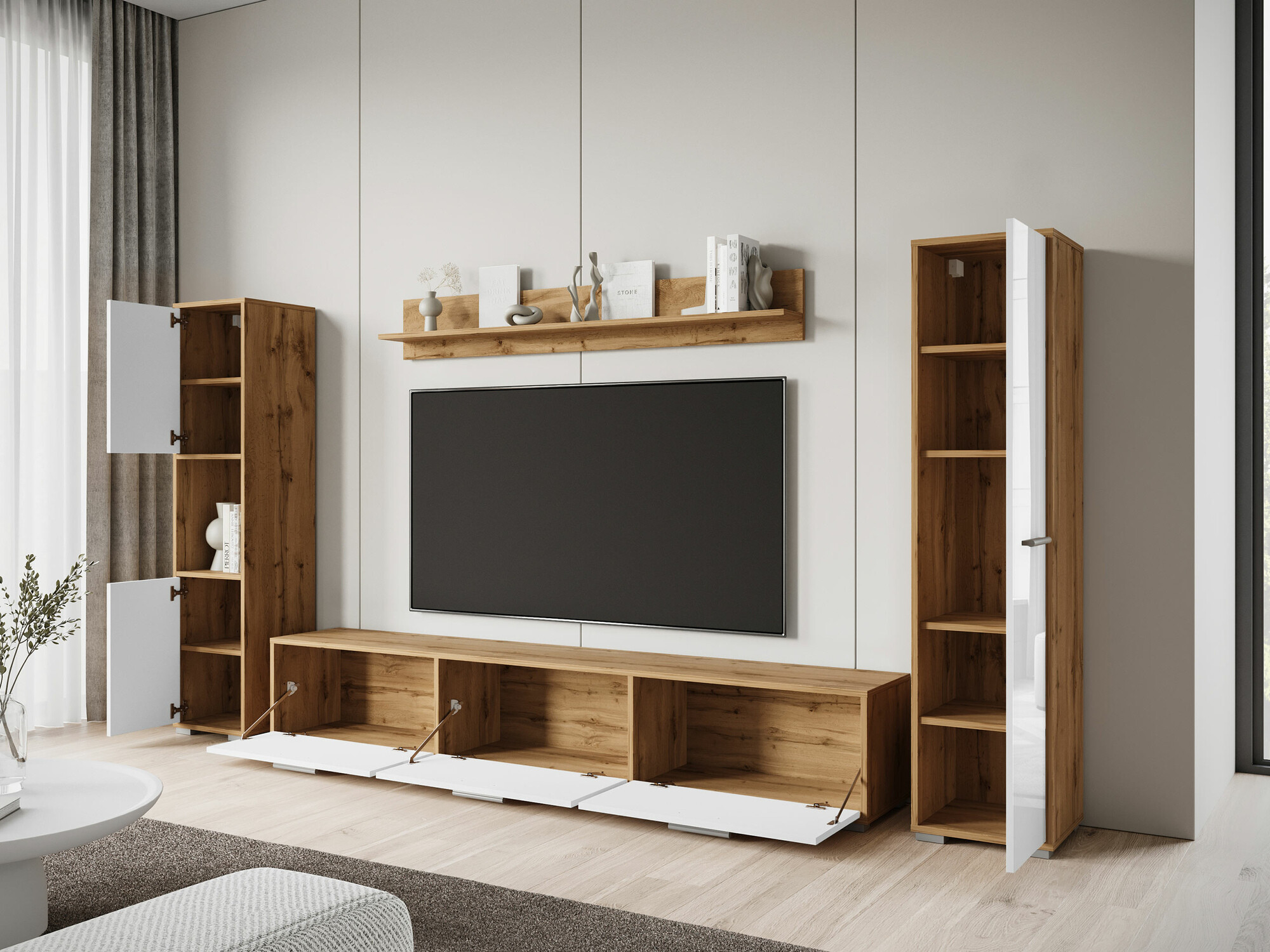 Wohnzimmer-Set Sarasota 175 (Schwarz + Wotan-Eiche)