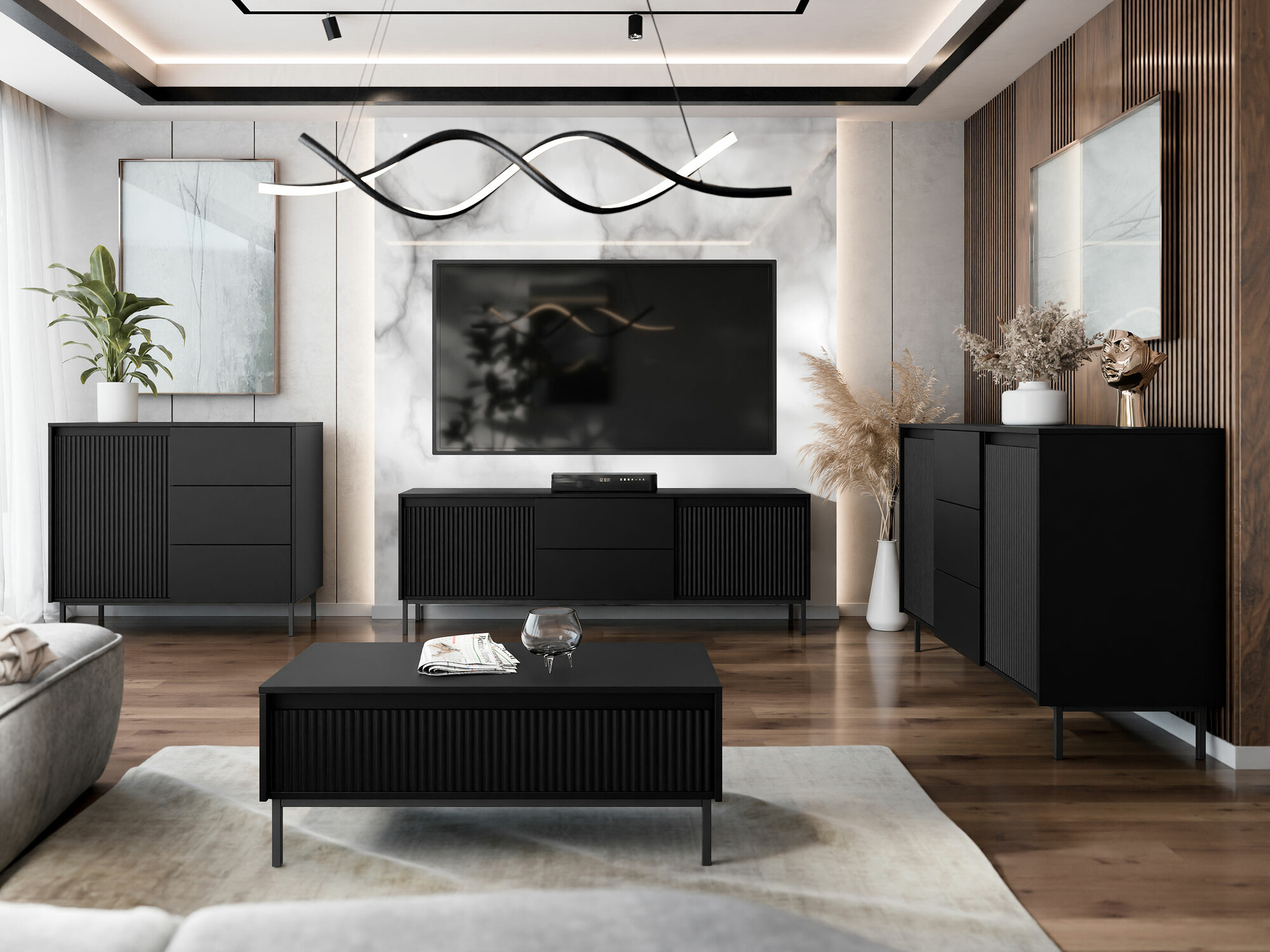 TV-Möbel Comfivo Delruva I (Schwarz)