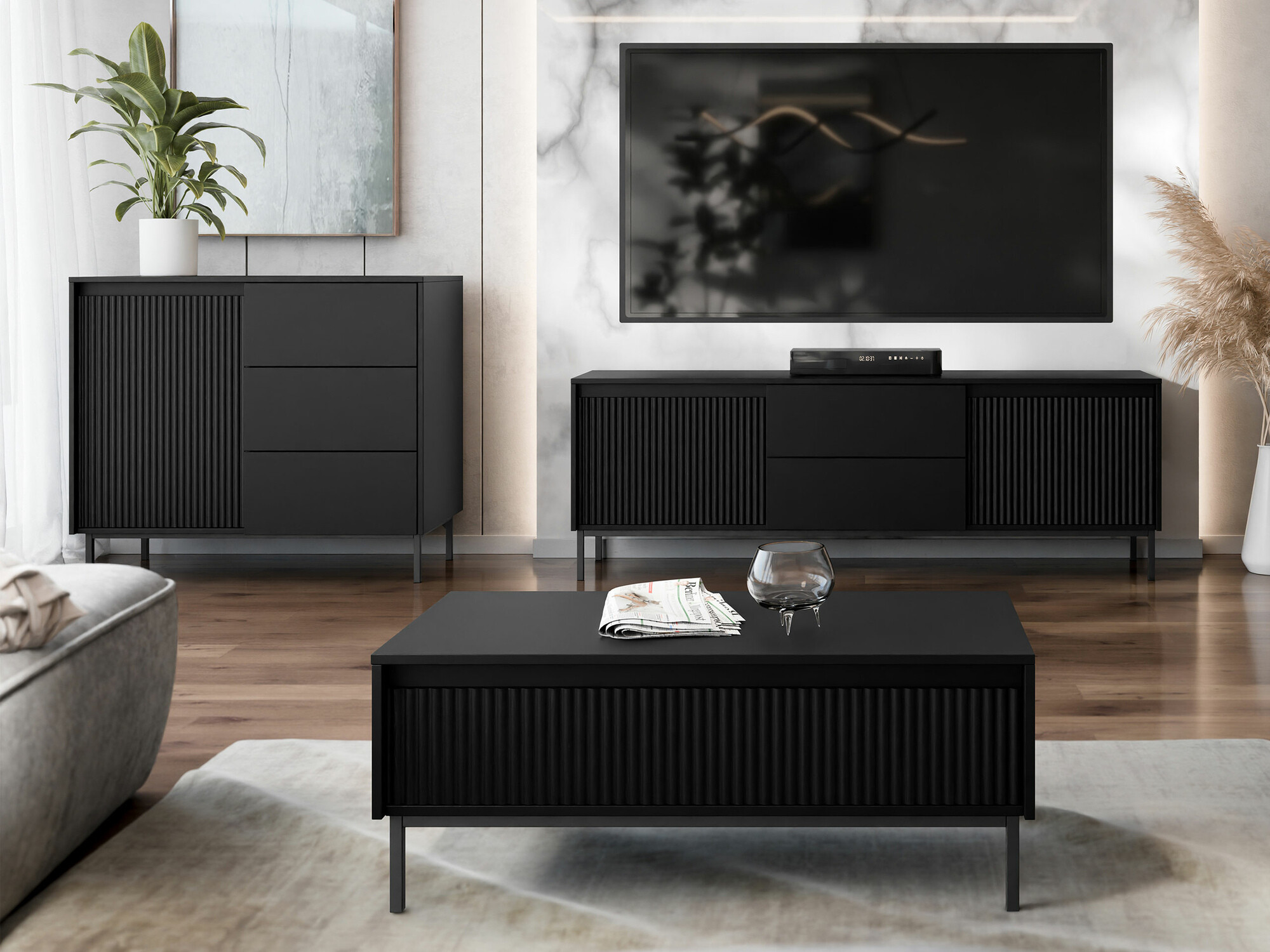 Wohnzimmer-Sets Comfivo Delruva II (Schwarz)