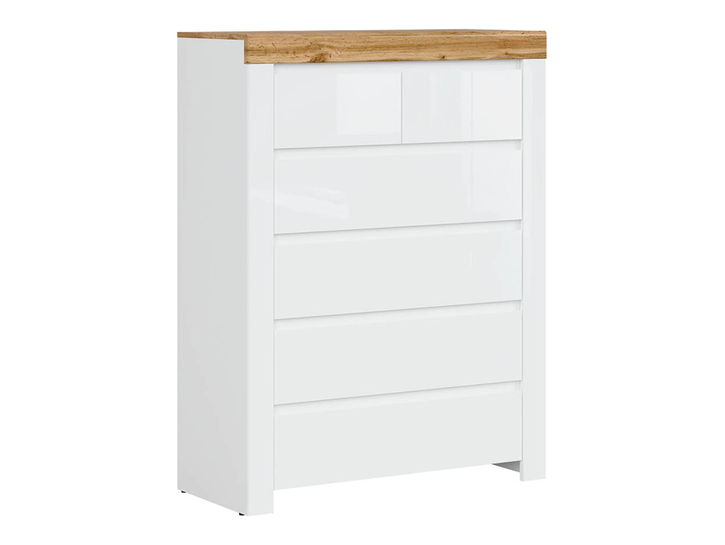 Kommode Sonsoru 114 (Weiss + Weiss glänzend + Wotan Eiche)