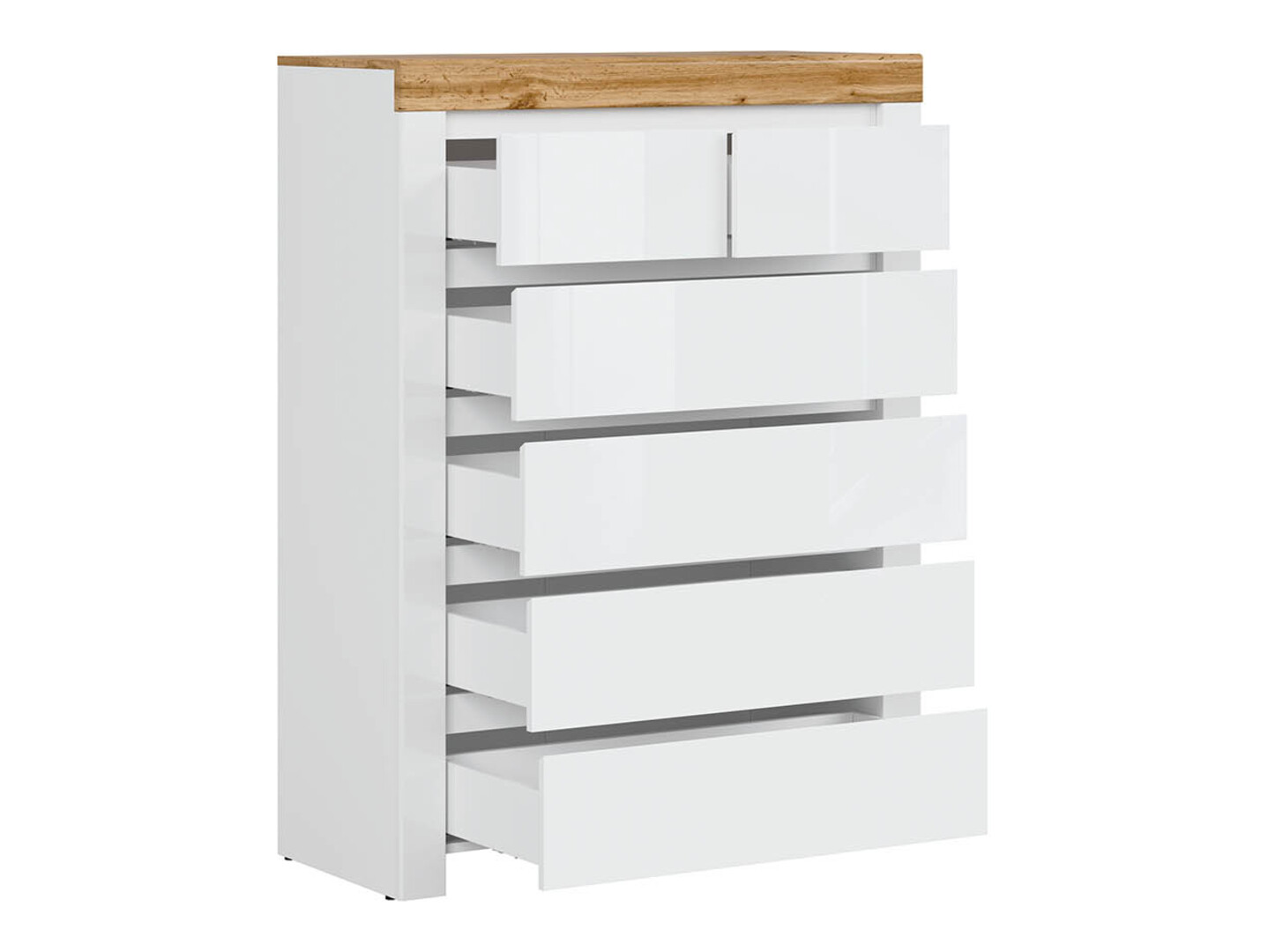 Kommode Sonsoru 114 (Weiss + Weiss glänzend + Wotan Eiche)
