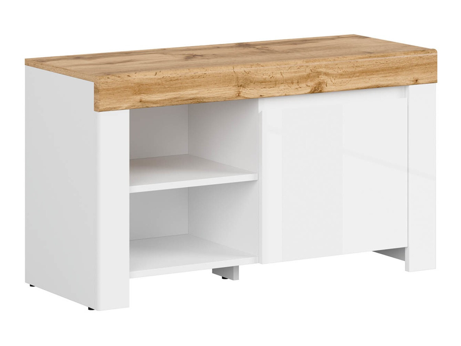 Schuhschrank Sonsoru 118 (Weiss + Weiss glänzend + Wotan Eiche)