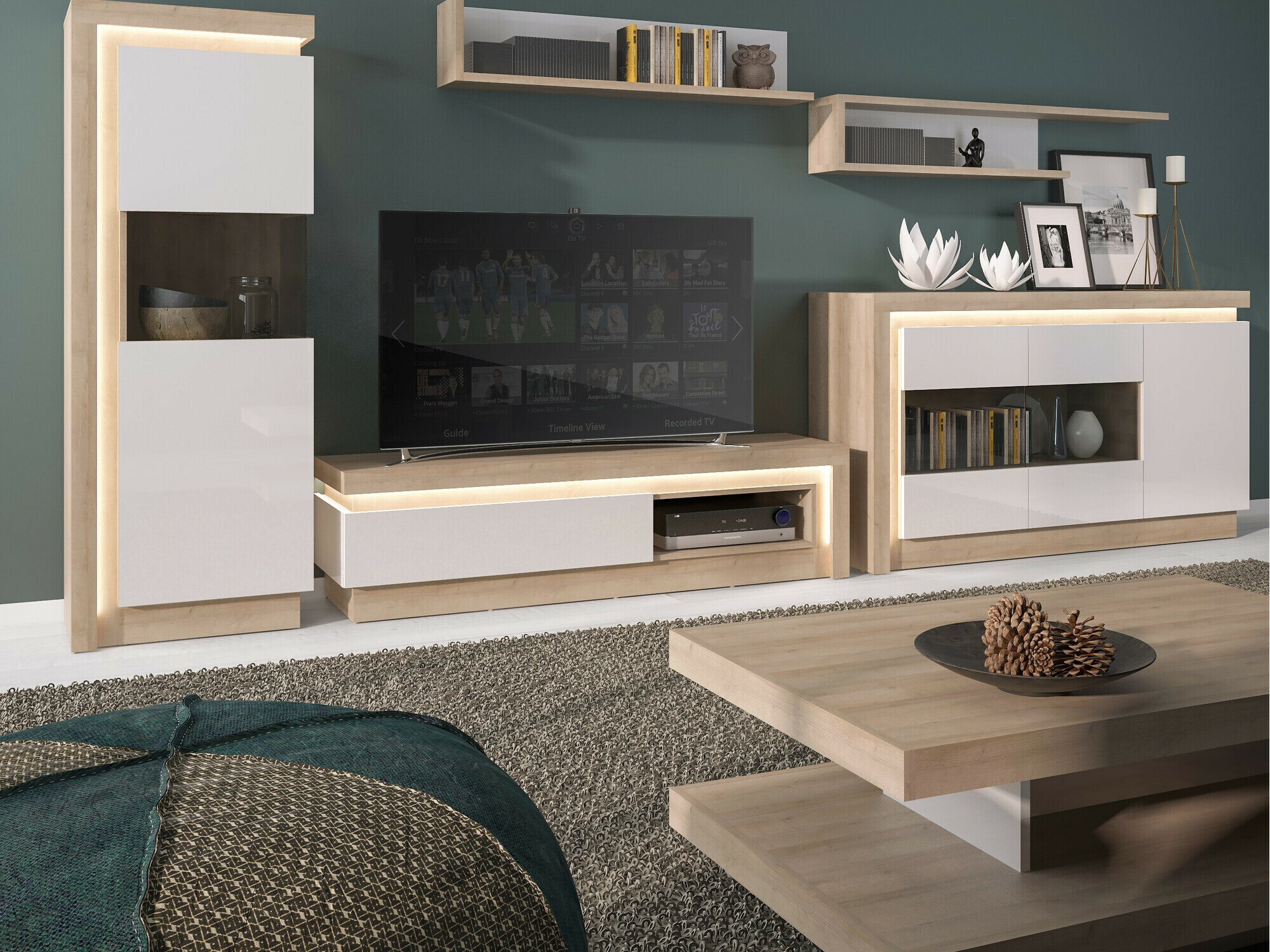 TV-Möbel Feldeli 102 (Riviera eiche + Weiss glänzend)