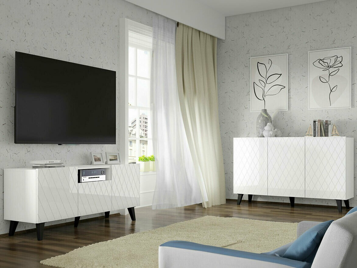 Wohnzimmer-Sets Melmoro 106 (Weiss glänzend + Schwarz)