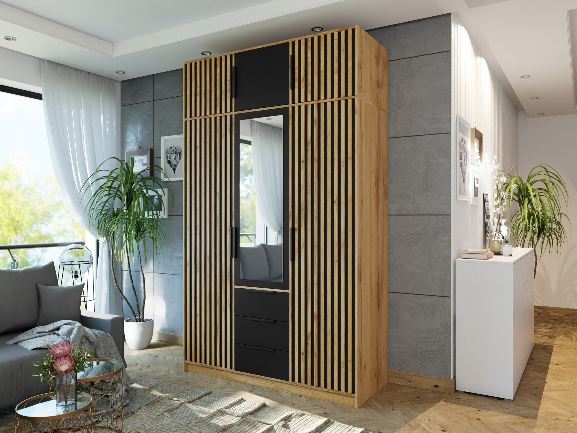 Kleiderschrank Collis I (Wotan Eiche + Schwarz)