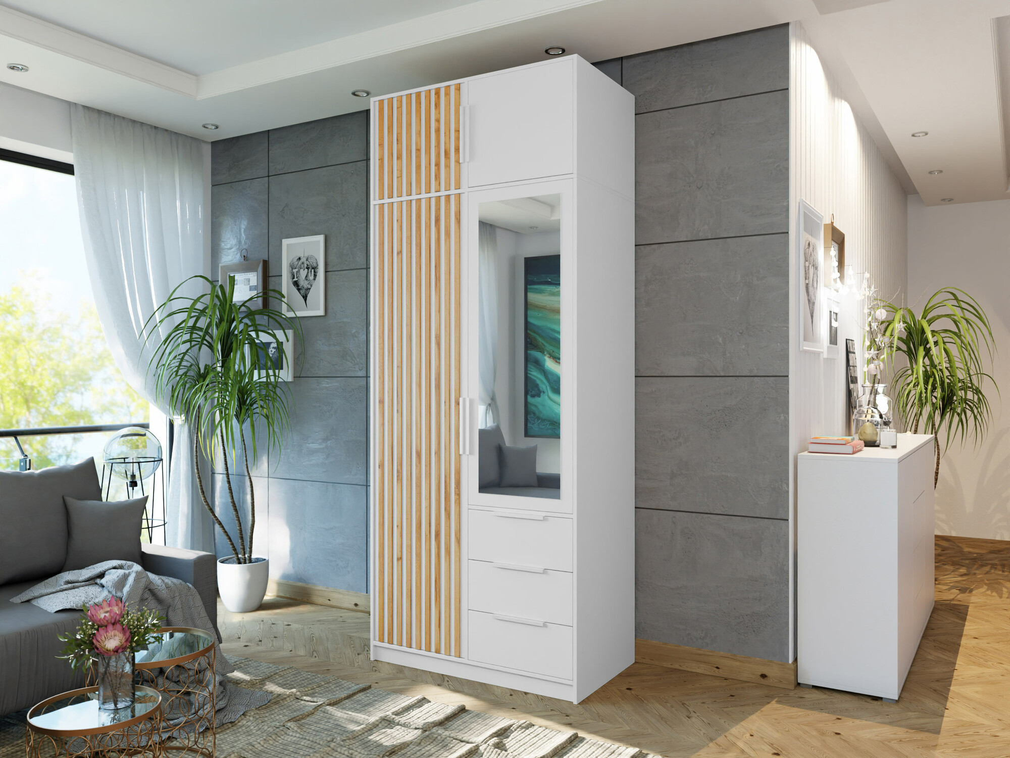 Kleiderschrank Collis (Weiss + Wotan Eiche)
