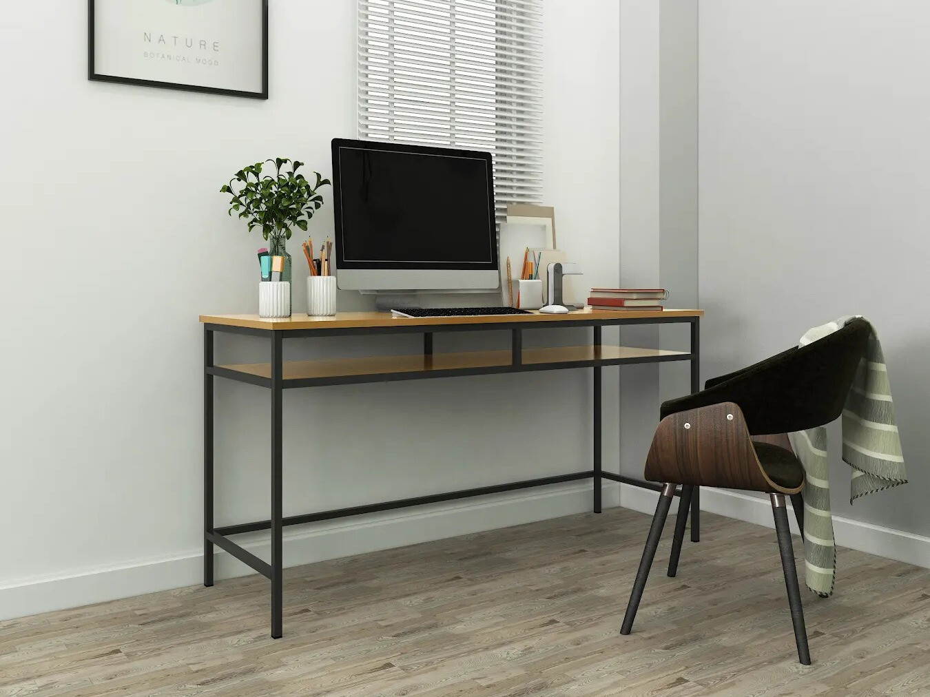 Bürotisch Merfeli 104 (Grau + Eichenholzoptik)