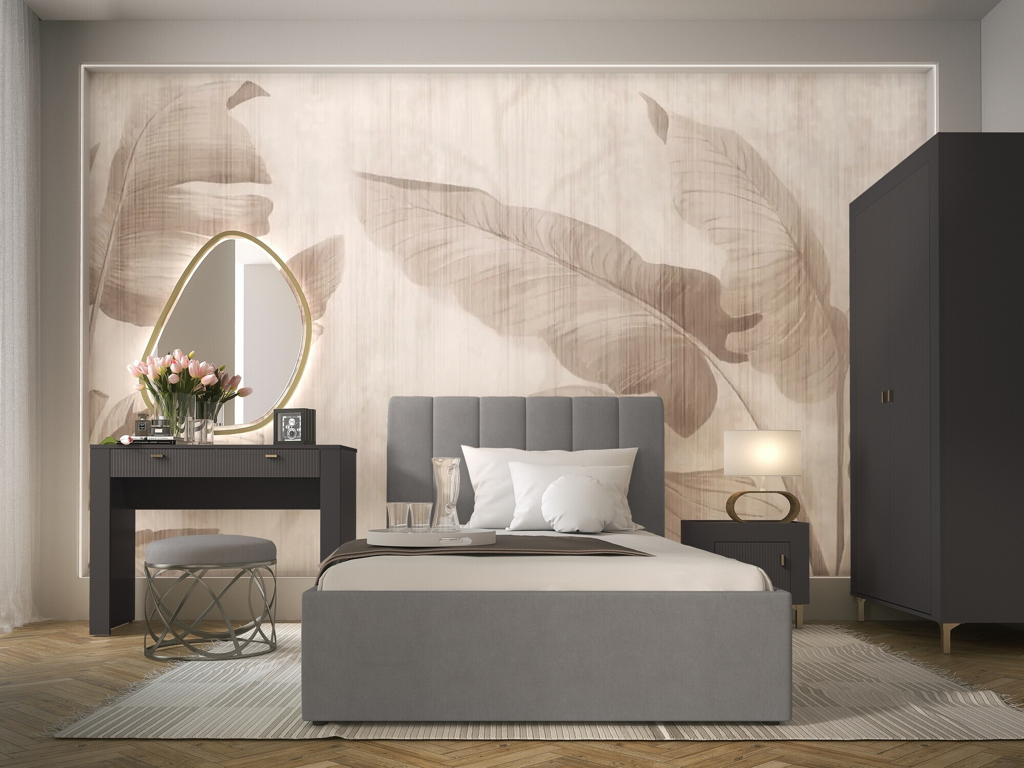 Schlafzimmer-Set Mormavu 112 (Mattschwarz + Grau)
