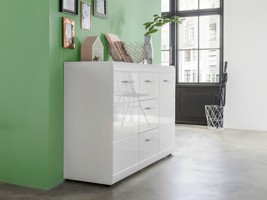 Kommoden Livromu 108 (Weiss glänzend + Weiss)