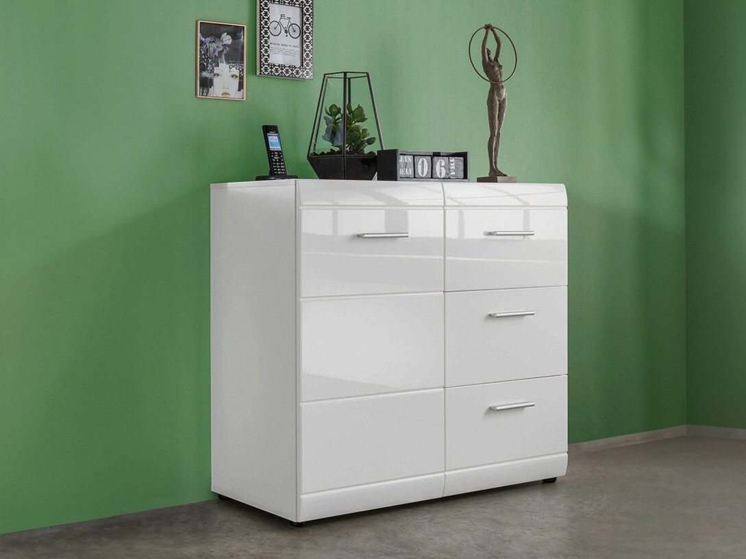 Kommoden Livromu 109 (Weiss glänzend + Weiss)