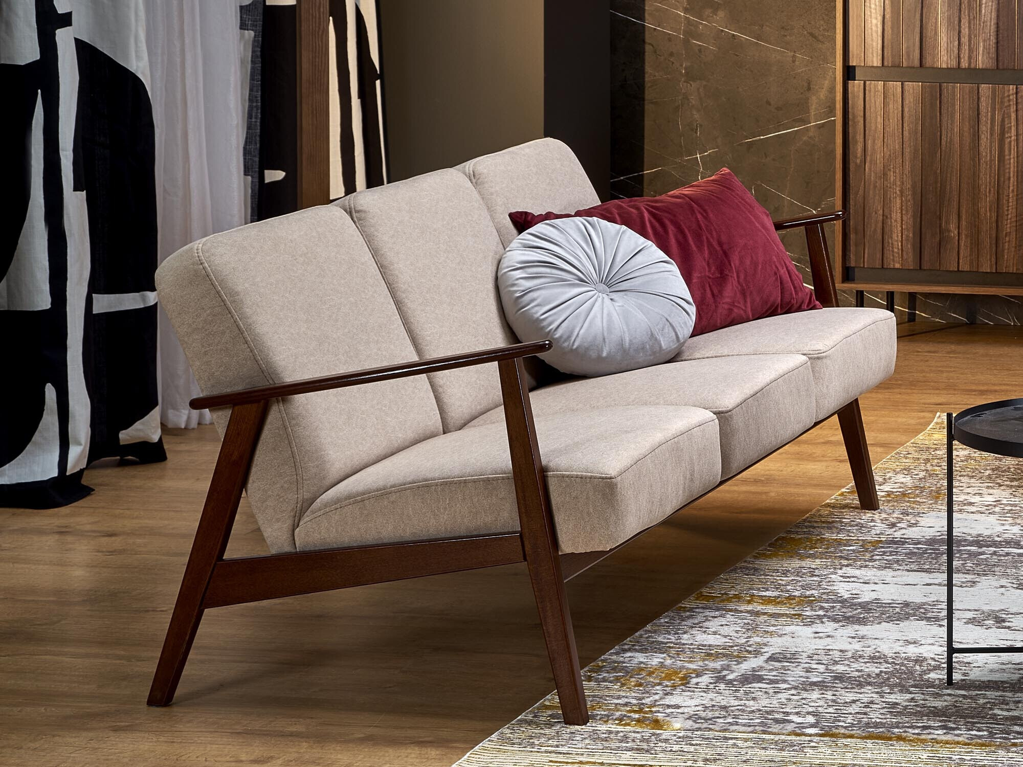 Sofa Houston 2117 (Beige + Walnussholzoptik)