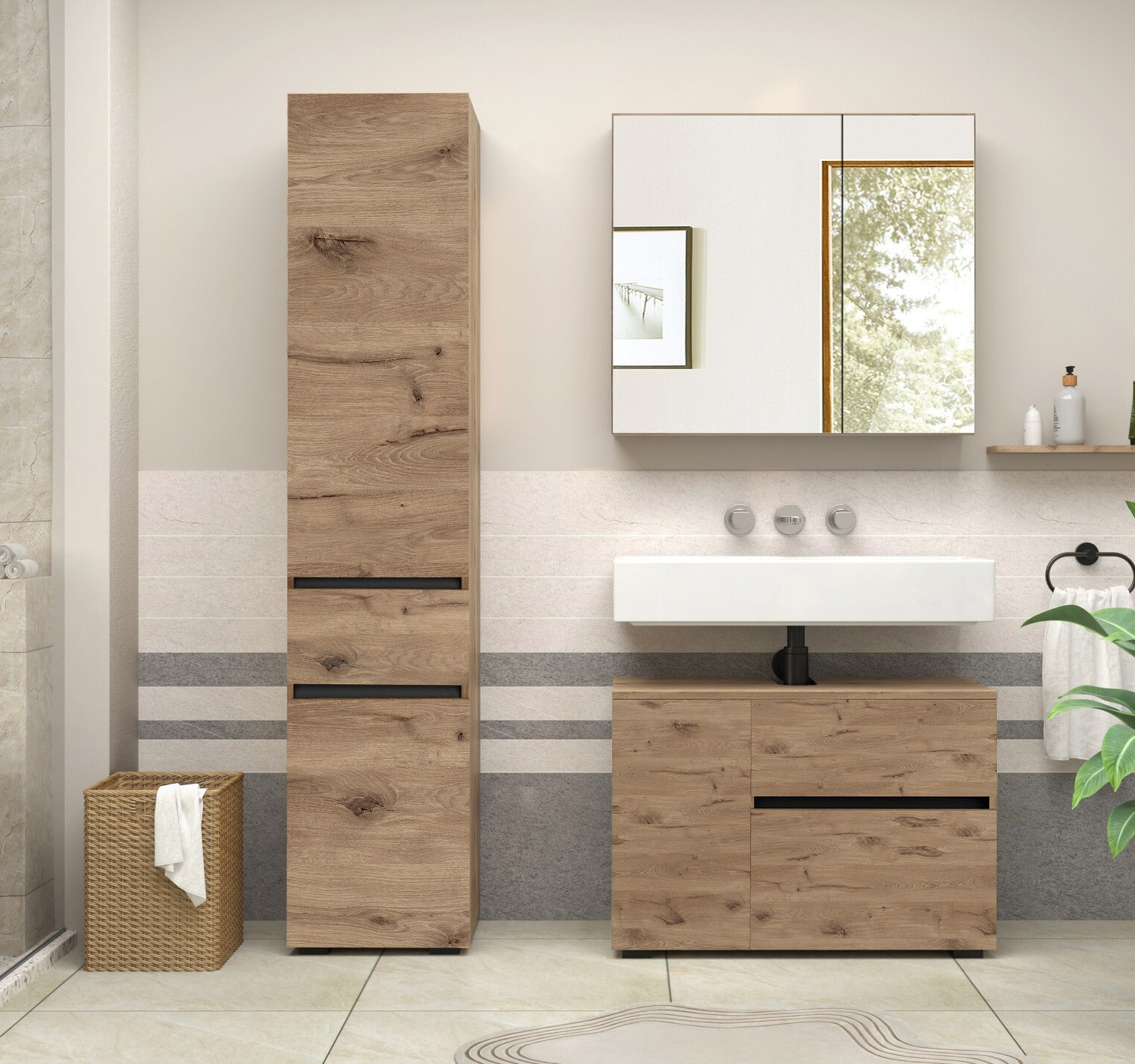 Hängeschrank für Waschbecken Soncamu 107 (Eichenholzoptik)