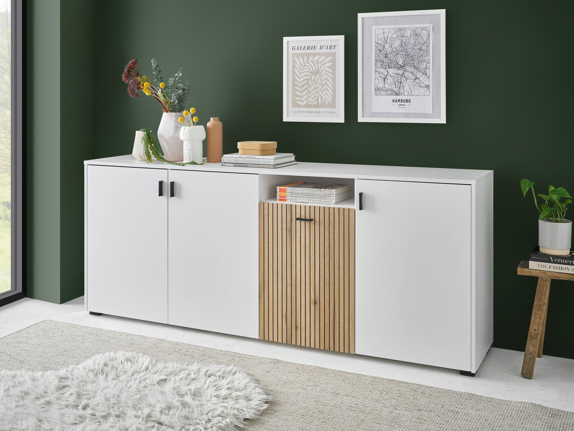 Sideboard Belmelu 108 (Weiss + Eichenholzoptik)