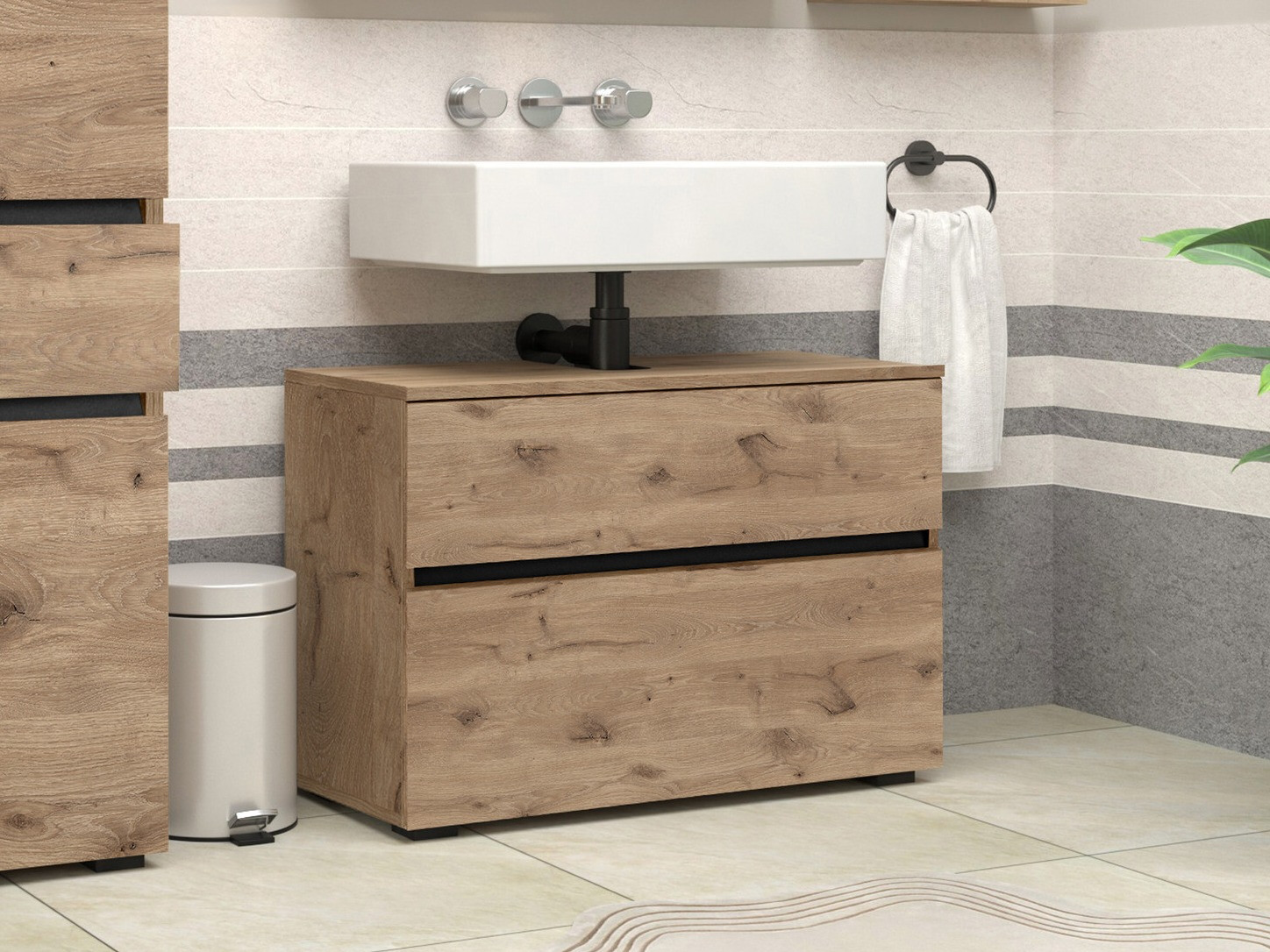 Stehender Badezimmerschrank für ein Waschbecken Soncamu 109 (Eichenholzoptik)