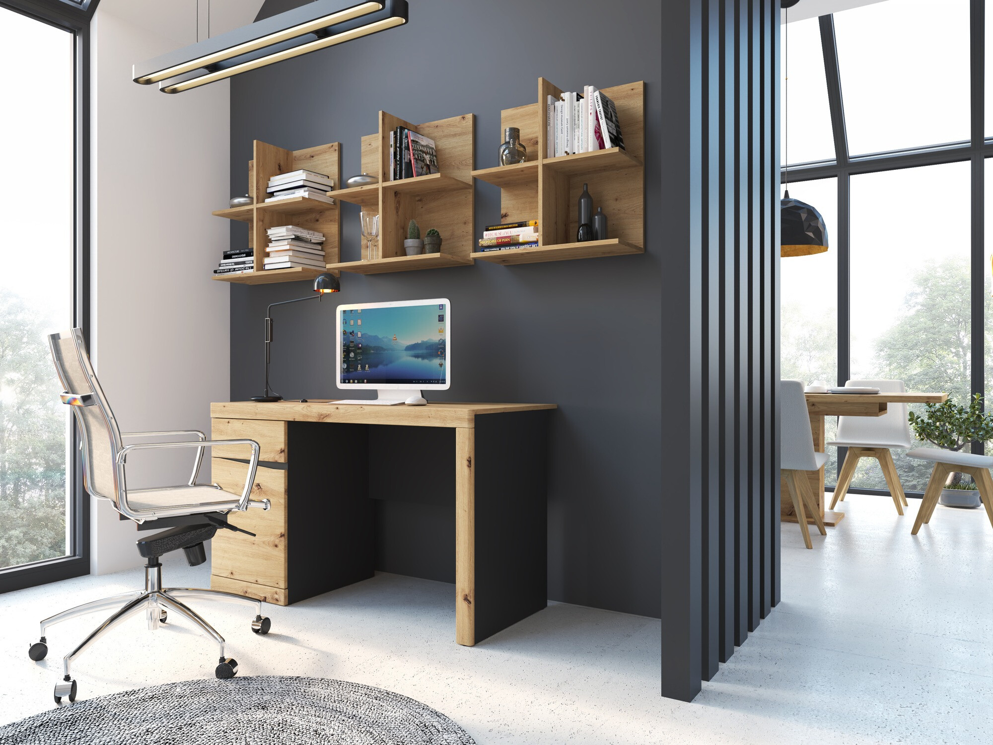 Bürotisch Venlori 120 (Anthrazit + Artisan-Eiche)