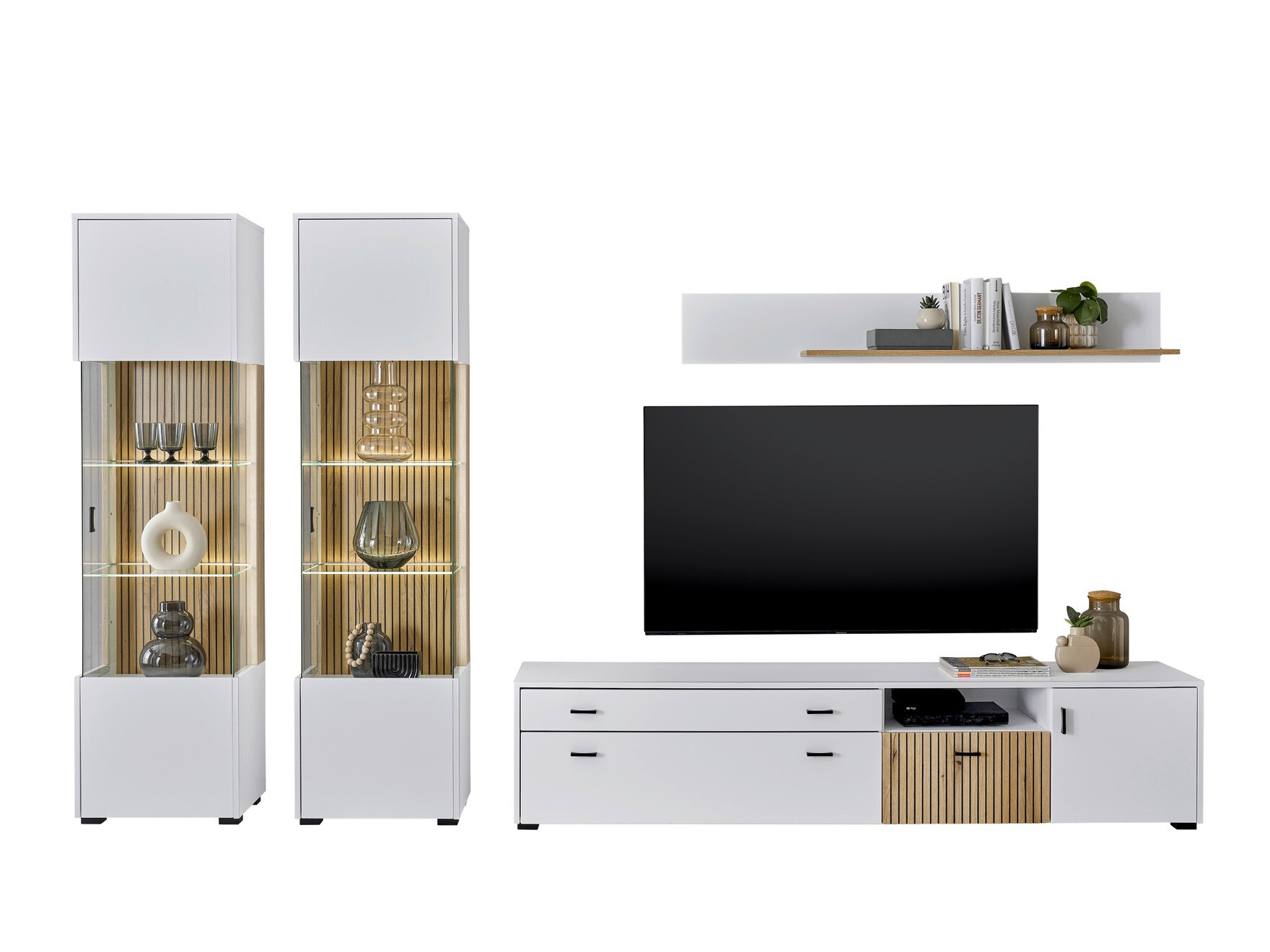 Wohnzimmer-Sets Belmelu 117 (Weiss + Eichenholzoptik)