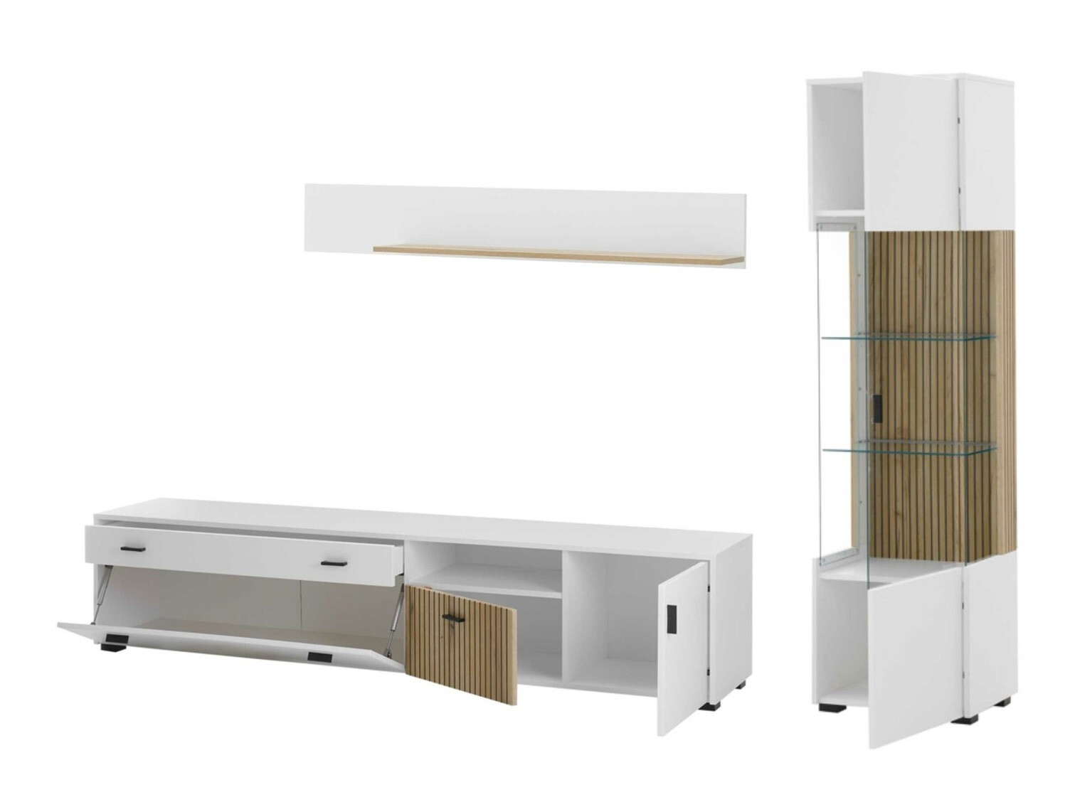 Wohnzimmer-Set Belmelu 121 (Weiss + Eiche)