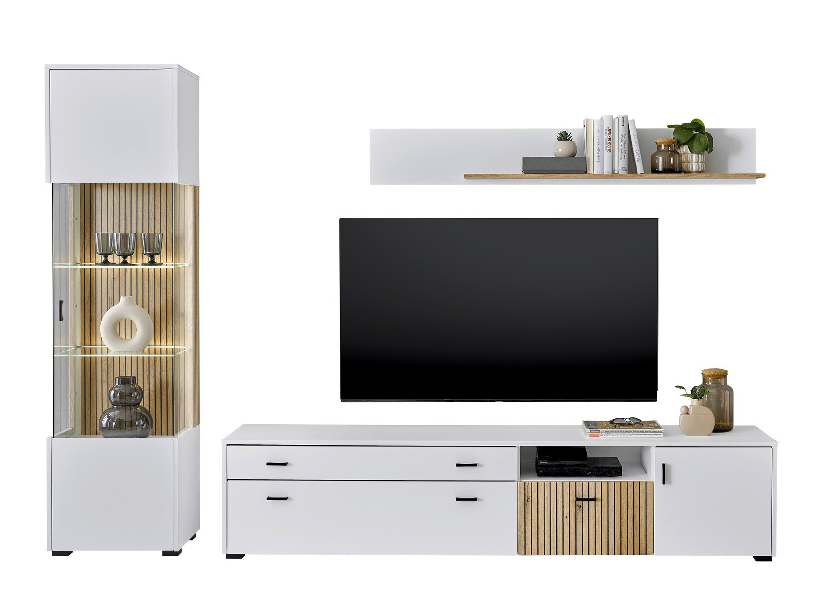 Wohnzimmer-Set Belmelu 121 (Weiss + Eiche)